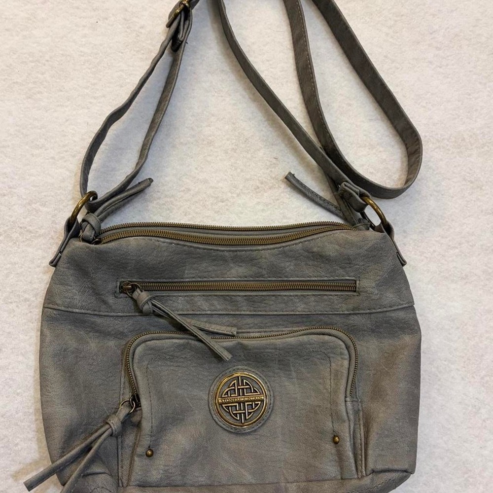 Stone Mountain Grey Vegan Faux Leather Hobo Crossbody Bag